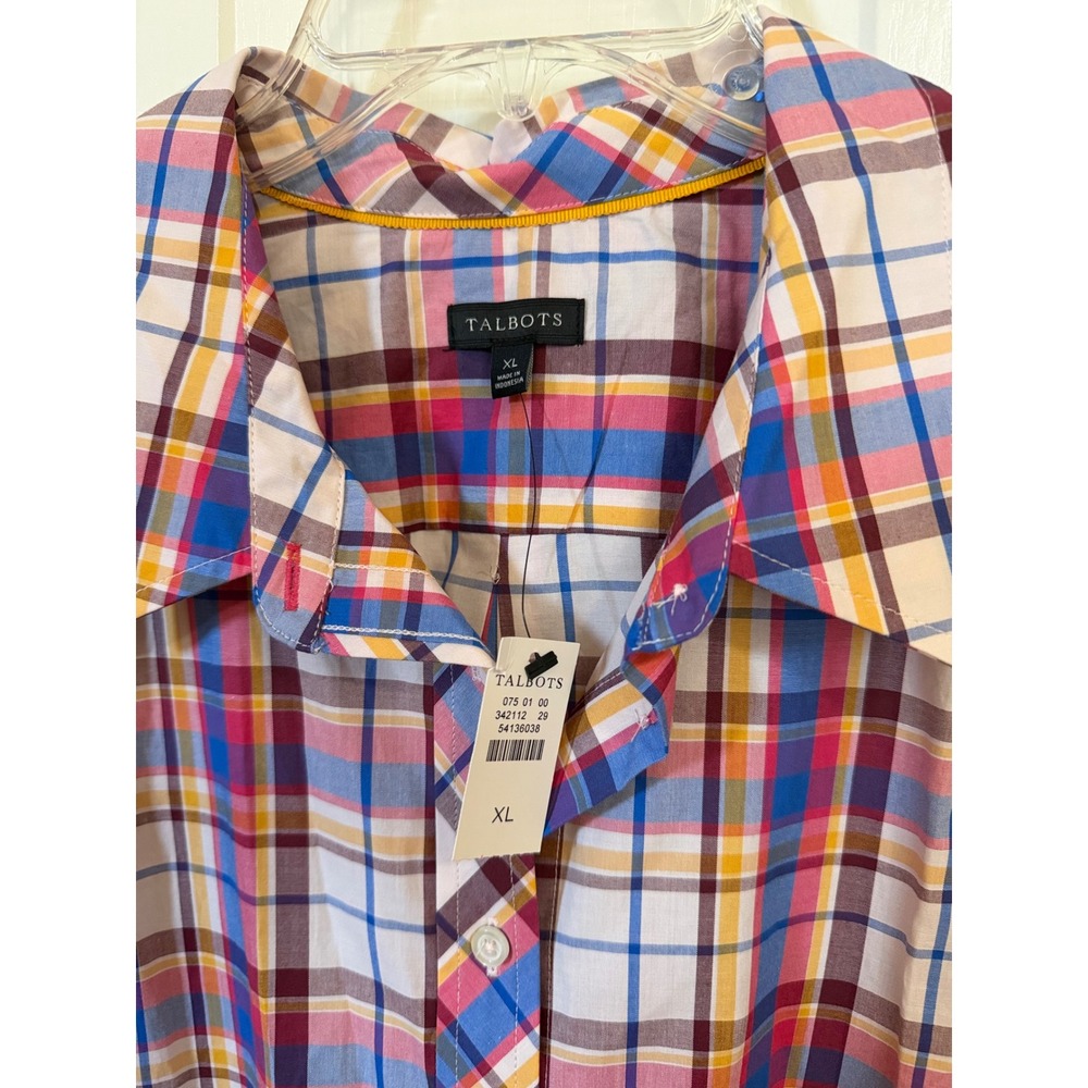 NWT Women's Talbots Multicolor Plaid Button-Down Shirt Classic Preppy Cotton XL - Picture 3 of 5